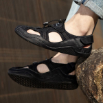 Meeste k&auml;sitsi valmistatud sandaalid, mustad v&auml;ljas suvised rooma sandaalid meestele, suures suuruses rannajalatsid EU:45 must