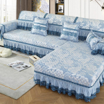 Sinine diivanipadi, universaalne jacquard-tikandiga diivanikate kogu hooajal, tepitud libisemiskindel diivanikate 70*70