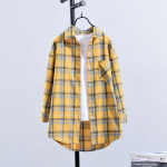 Ruuduline s&auml;rk naiste kevadine ja s&uuml;gisene korea stiilis avara pikkade varrukatega harjatud retro tippjakk 2XL
