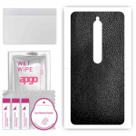 apgo Protective Skin Sticker for the back compatible with Xiaomi Redmi 8, Wrap Film, Foil, Vinyl - Pattern Black Leather
