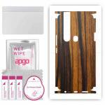 apgo kaitsev nahakleebis tagak&uuml;ljele ja k&uuml;lgedele, mis &uuml;hildub kaameraga Tecno Camon 15 Pro, Full Wrap film, foolium, vin&uuml;&uuml;l &ndash; muster Tigerwood