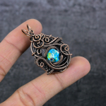 Natural Mosaic Jasper Gemstone Copper Wire Wrap Gift Jewelry Pendant 1.89 v1e16