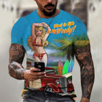 Retro auto T-s&auml;rk meestele Sexy Beauty Print L&uuml;hikeste varrukatega T-s&auml;rk Casual Tees Topid Suvised meeste riided Suured t&auml;navar&otilde;ivad Xl 4XL