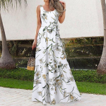 GMXIA Naistemood suvised kevadised lillemustriga varrukateta vabaajakleidid U-kaelusega S valge