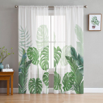 Lilletaimed Troopilised taimed Rohelised lehed L&auml;bipaistev akenkardin T&uuml;llkardinad elutuppa Magamistoa Kodukaunistus Voile kardinad 135W x 114H(cm)