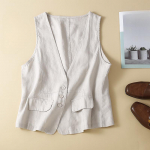 5-v&auml;rviline puuvillane ja linane vest, varrukateta, V-kaelusega vabaaja varrukateta vest, &otilde;huke v&auml;limine vest, naiste jakk L beež