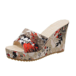 Naistejalatsid Moodsad kingad Vabaaja pl&auml;tud Suvised vintage lilleprindiga peep-toe kiilukujulised sussid 35 punane