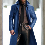 Uus Meeste Rev&auml;&auml;rkraega Tuulejope Stiilis Slim Fit Nahast Pikk PU Nahast Mantel Meeste COSPLAY R&otilde;ivad 5XL sinine