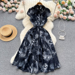 Suvine Runway Mood S&auml;rk Kleidid Naiste l&uuml;hikeste varrukatega Jungle Ink Print Office Retro Midi Kleit Keeled Peopesa Pikk R&uuml;&uuml; N1937 XL must