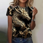 Moodsad naiste T-s&auml;rgid 3D Dragon Print o-kaelusega l&uuml;hikeste varrukatega T-s&auml;rgid Suvised Y2k Naiste topid Uus naiste &uuml;lisuur T-s&auml;rk S