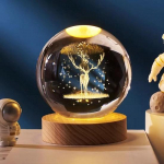 Deer 3D Crystal Ball Night Glass Ball Night LED lamp puidust alusega, kaunistused kingitused meestele, naistele, lastele, poistele, teismelistele