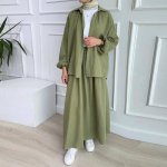 2-osaline pikkade varrukatega s&auml;rk+seelikud Eid moslemi naiste elegantsed komplektid Abaya Dubai T&uuml;rgi islami vabaaja topid, &uuml;hev&auml;rvilised seelikud, mood M armee roheline v&auml;rv