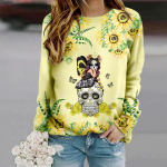 Topid Naistele 3D Skull Butterfly Beauty Print &Uuml;markaelusega pikkade varrukatega T-s&auml;rk Fall Casual Slim Pullover naiste pikkade varrukatega top XS