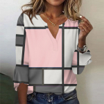 Naiste topp vaba vabaaja V-kaelusega tr&uuml;kitud pluusid Bell 3/4 varrukatega T-s&auml;rk L sinine