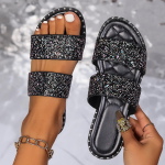 Naiste sussid, 2024. aasta suvi, uued patenteeritud lamedad sandaalid Bling kivikivist kitsa ribaga rannas, vabaaja sussid, slaidid Zapatos De Mujer 36 must