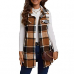 Lady Spring Fall vest, alla keeratav krae, ruuduline print, varrukateta vaba &uuml;herealine keskmise pikkusega vestiga mantel Koolis&otilde;iduks &uuml;ler&otilde;ivad M