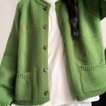 Roheline tikandiga kootud kampsun naiste &uuml;hev&auml;rviline retro pealisr&otilde;ivas naiste kampsun s&uuml;gis lahtine mitmek&uuml;lgne topp One Size roheline