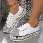 Naiste Glitter Platform tossud Rhinestone paeltega vabaajajalatsid 35 valge