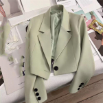 Naiste k&otilde;rge v&ouml;&ouml;kohaga l&uuml;hike bleiser &auml;risuurusega vabaaja &uuml;hev&auml;rviline jope pikkade varrukatega kontorijakk XS