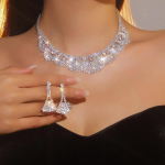 Tipptasemel luksuslik geomeetrilise disainiga kaelakee k&otilde;rvar&otilde;ngaste komplekt, pruudi teemant kaelakee kaheosaline komplekt