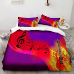 3D V&auml;rviline Kitarri Muusika Prindiga Voodipadjap&uuml;&uuml;r Suletekk Kate &Uuml;he Kahe Kuninganna Kuningas T&auml;issuuruses T&auml;iskasvanute Voodipesukomplekt EU single(135x200cm)