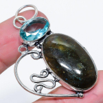 Labradorite, Blue Topaz Handmade 925 Sterling Silver Jewelry Pendant 2.17 r6b96