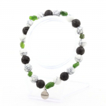 Pierres et Min&eacute;raux. Bracelet Diopside du Br&eacute;sil + Perles Lave + Howlite 8 mm. Fabriqu&eacute; en France.