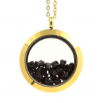 Pierres et Min&eacute;raux. Collier Diamant noir brut. Mod&egrave;le M&eacute;daillon 25 mm. Couleur Or.