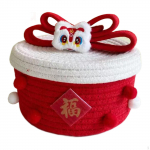 Cotton Rope Basket with Lid for Organizing Snacks And Towels in Kitchen Or Living Room Red White