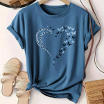 Naiste suvine T-s&auml;rk tr&uuml;kiga liblikas s&uuml;damekujuline l&uuml;hikeste varrukatega T-s&auml;rgid vabaaja tr&uuml;kiga topid XL sinine