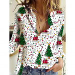 Fashion New Women's Long Sleeve Shirts Versatile 3d Christmas Tree Printed Single-Breasted Tops Summer Spring Basic Oversized S