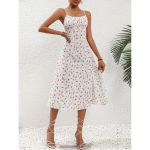 Suvised naised Lilleprintidega spagetirihmad Boho rannakleiditr&uuml;kiga Elegantsed traksid, ruudu kaelusega l&otilde;hikuga kleit Vestidos XS valge
