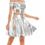 Naiste L&auml;ikiv Metallik Laienev Skater Seelik Faux Nahast K&otilde;rge V&ouml;&ouml;kohaga Plisseeritud A-L&otilde;ikeline Mini Seelik Disko Tantsuklubi Riietus S h&otilde;be