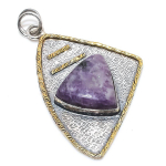 Lepidolite Handmade 925 Sterling Silver Two Tone Pendant 2.76 h4a82
