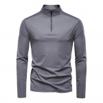 Kevad Suvi Meeste Jahe Puudutus UPF 100+ P&auml;ikesekaitse T-s&auml;rk Mock kaelus Slim Fit Pikkade varrukatega Pullover Pealmine T-s&auml;rk Meestele EUR XL 85-95kg tumehall v&auml;rv