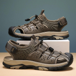 Klassikalised k&auml;sitsi valmistatud ehtsast nahast sandaalid meestele suveks, &otilde;ues kantavad, hingavad rannajalan&otilde;ud, kerged vabaaja meeste kingad 41 khaki