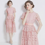 2024 Elegantne Slim Pitsist Midi Kleit L roosa