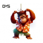 Orangutani ripats-tahavaatepeegli kaunistus kaelarihmaga, kergesti riputatav, 2D loomadega rippuv dekoratsioon auto interj&ouml;&ouml;ri kaunistuseks oranž