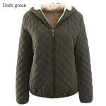 Villane kapuutsiga kehasse liibuv paksendatud soe puuvillane mantel naistele moekas &uuml;hev&auml;rviline &uuml;laosa suur suurus vabaaja slim jope XL tumeroheline v&auml;rv