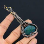 Guitar Malachite Handmade Copper Wire Wrap Jewelry Pendant 4.33 m0u90