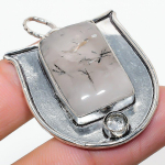 Natural Black Rutile, White Topaz 925 Sterling Silver Gift Pendant 1.81 o0m77