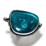 Blue Baltic Amber Handmade 925 Sterling Silver Jewelry Ring Size 8 d2y81