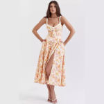 Naiste Design Sense seljata spaghetti rihmaga print anklipikkusega kleit V-kaelusega k&otilde;rge v&ouml;&ouml;kohaga S