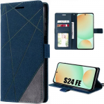 Coque pour samsung galaxy s24 fe (pas pour s24) anti-rayures protection 360 degr&eacute; cuir pu bleu marine