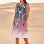 Naiste tr&uuml;kimustriga kleidid, lahtised rannapuhkuse vabaaja varrukateta p&auml;ikesekleidid taskutega, maika kleit L ts&uuml;aan