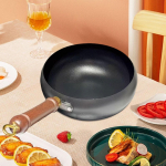 9.45 Wok Pan Cookware Wood Handle without Coated Multipurpose Cooking Pot Frying for Restaurant