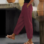 Uued naiste p&uuml;ksid puuvillast linasest &uuml;hev&auml;rvilised moodsed vabaaja igap&auml;evased k&uuml;ljetaskuga elastsed vabaajap&uuml;ksid naiste p&uuml;ksid XL punane