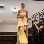 LYRIA Moodne paelaga &otilde;lapaelteta kleit Naiselik elegantne &uuml;hev&auml;rviline varrukateta v&otilde;rk Ranna puhkus Pikk kleit Kevad Uus Naiste kleit M kollane