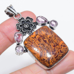Natural Mariam Jasper, Kunzite 925 Sterling Silver Jewelry Pendant 2.36 c0k06