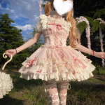 Naiste Peokleit Jaapani Magus Lolita JSK V&otilde;rkkleit Kawaii Pitsist Vibu Volangid Tee Harajuku Armas Roosa Printsess Mini Kook 2XL
